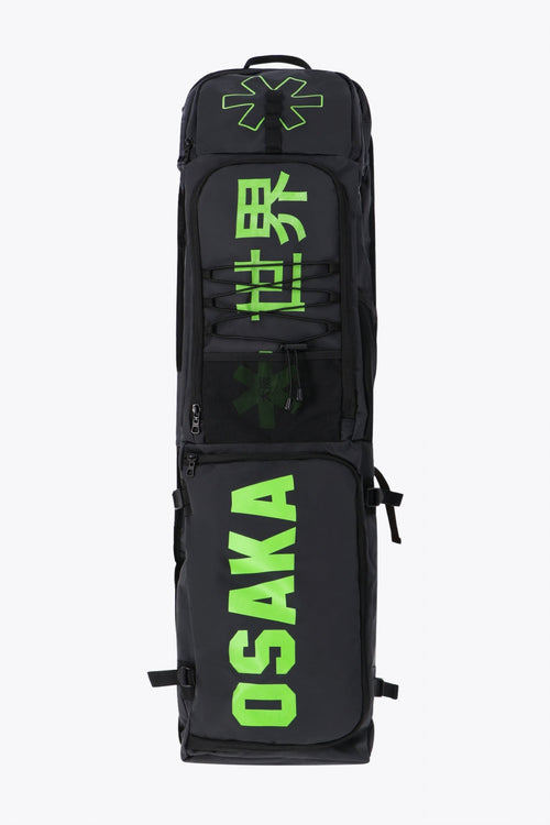 Pro Tour stickbag extra large in black with logo in green. Front view