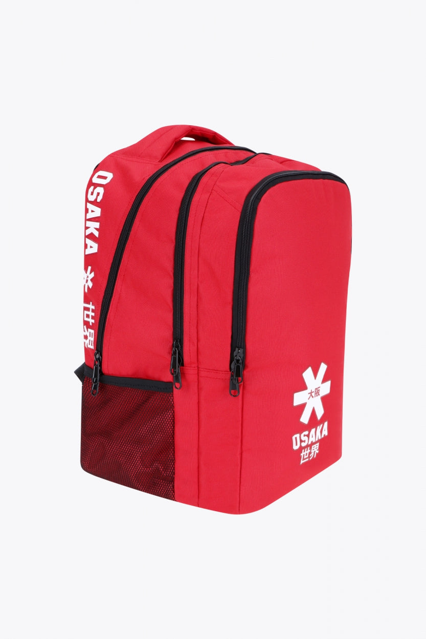 Osaka sports backpack in red with logo in white. Front view