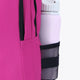 Osaka sports backpack in pink with logo in white. Detail water bottle holder view