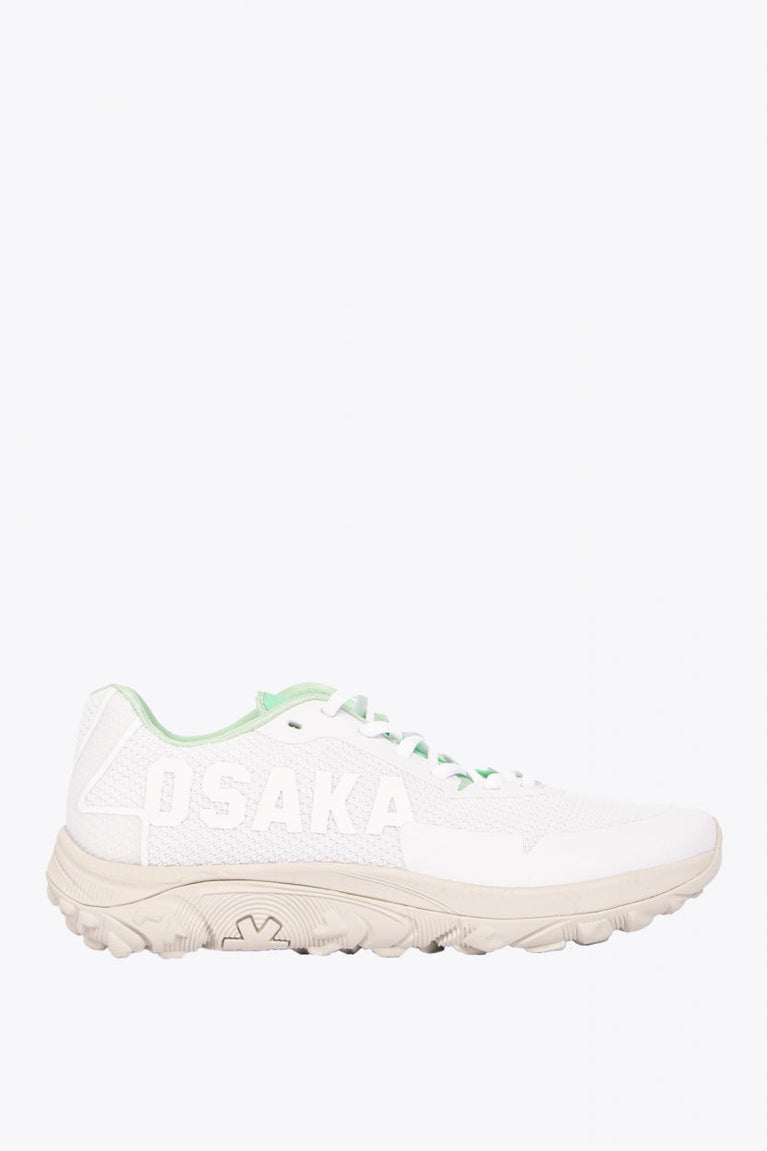 Osaka footwear Kai Mk1 in white with logo in white. Side view