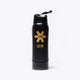 Osaka Kuro aluminium water bottle in black with logo in bronze. Front view