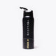 Osaka Kuro aluminium water bottle in black with logo in bronze. Back view