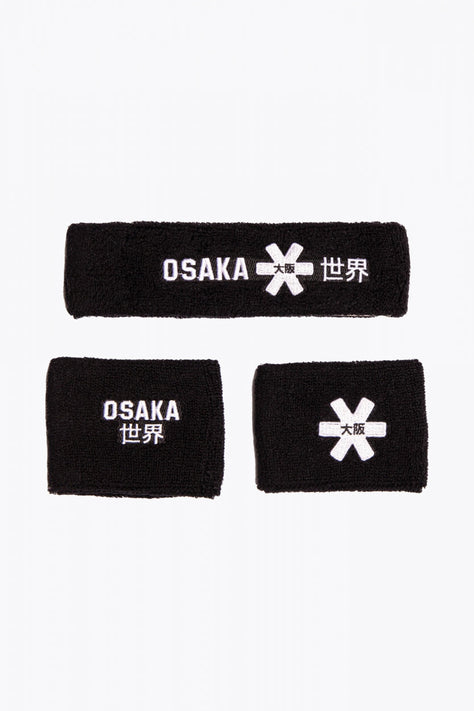 Osaka black sweatbands set with logo in white