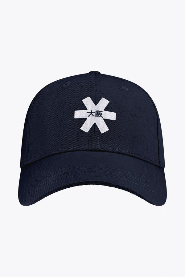 Osaka baseball cap in navy with logo in white. Front view