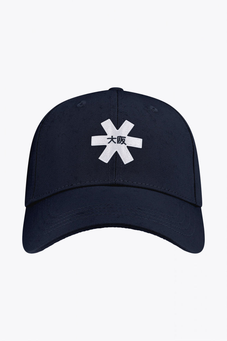 Osaka baseball cap in navy with logo in white. Front view