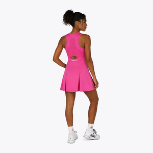 Osaka World Floucy Dress Electric Fuchsia | #ElectricFuchsia | Back of female model
