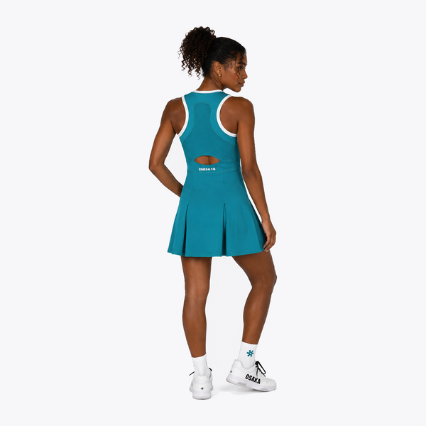 Osaka World Floucy Dress Transformative Teal | #TransformativeTeal | Back of model