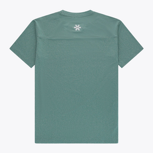 Back view of the Osaka Men’s Apex Training Tee in Pineneedle green showcasing the athletic fit, rear shoulder panel detail, and reflective Osaka star logo below the neckline. #Pineneedle