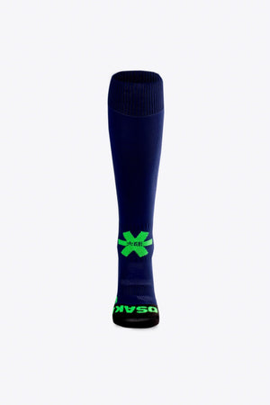 Osaka Field Hockey Socks in navy with Osaka logo in green. Front view