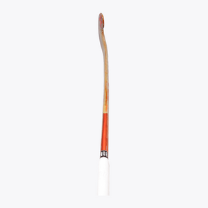 Indoor hockey stick with orange center stripe and wood-colored shaft #OrangeTiger