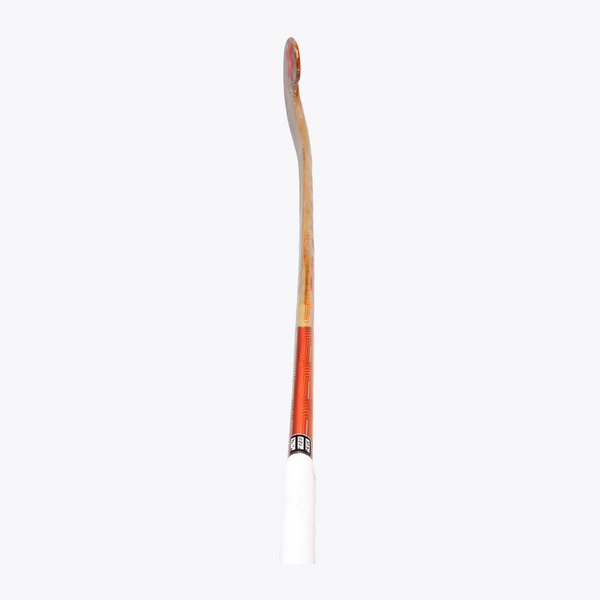 Indoor hockey stick with orange center stripe and wood-colored shaft #OrangeTiger