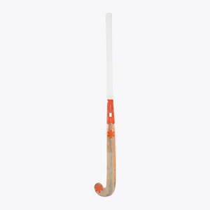 Indoor hockey stick with wood-toned blade and orange graphic section #OrangeTiger