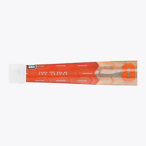 Indoor hockey stick handle section with orange panels and wood-colored grip area #OrangeTiger