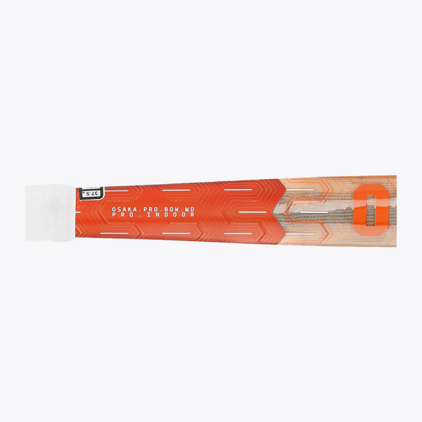 Indoor hockey stick handle section with orange panels and wood-colored grip area #OrangeTiger