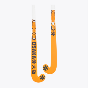 Orange indoor hockey stick showing curved blade and shaft with Osaka graphic print #OrangeTiger