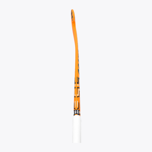 Orange indoor hockey stick shaft with black graphics and white grip end #OrangeTiger