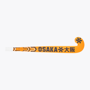 Orange indoor hockey stick blade-to-shaft side with Osaka branding and icon marks #OrangeTiger