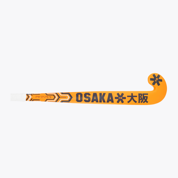 Orange indoor hockey stick blade-to-shaft side with Osaka branding and icon marks #OrangeTiger