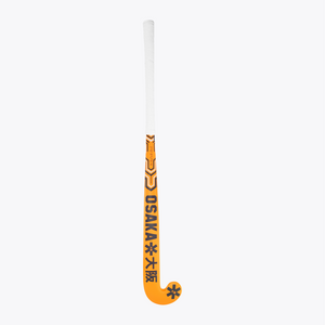 Orange indoor hockey stick with Osaka text on the shaft and black symbol icons #OrangeTiger