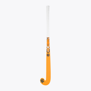 Orange indoor hockey stick with mid-bow curve and geometric Tiger-style graphics #OrangeTiger