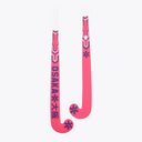 Orange indoor hockey stick showing curved blade and shaft with Osaka graphic print #HotPink