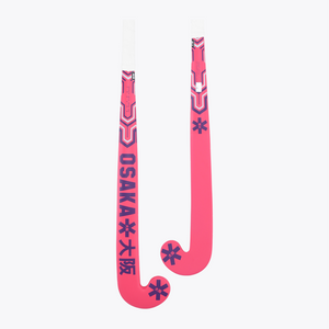 Orange indoor hockey stick showing curved blade and shaft with Osaka graphic print #HotPink