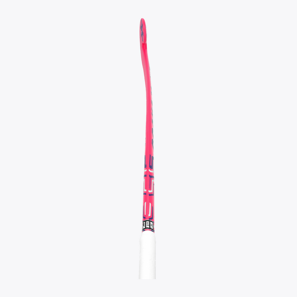 Orange indoor hockey stick shaft with black graphics and white grip end #HotPink