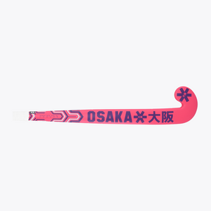 Orange indoor hockey stick blade-to-shaft side with Osaka branding and icon marks #HotPink