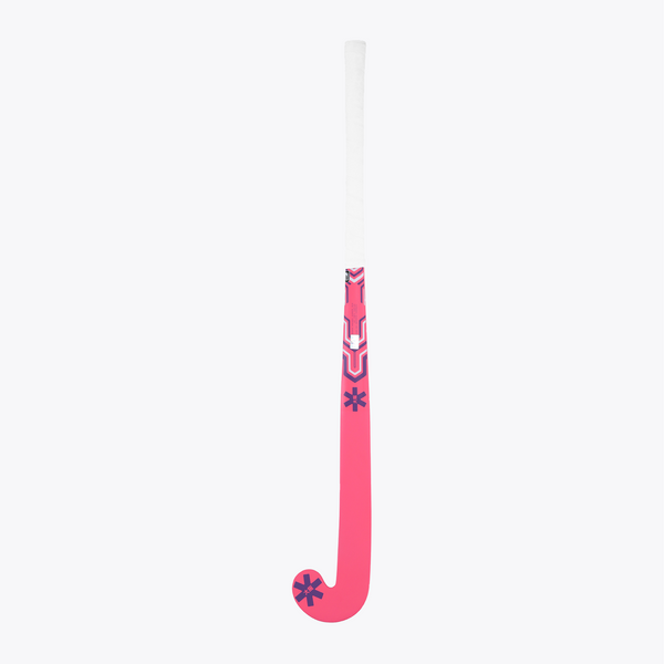 Orange indoor hockey stick with mid-bow curve and geometric Tiger-style graphics #HotPink
